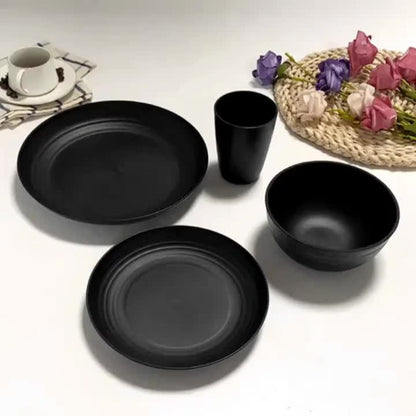 Wheat Straw Dinnerware Set Unbreakable 16 or 32-Piece Service for 4 or 8, Lightweight Dishwasher Microwave Safe Dish Set with Plates Bowls Cups, Modern Kitchen Tableware for Everyday Camping Outdoor Use