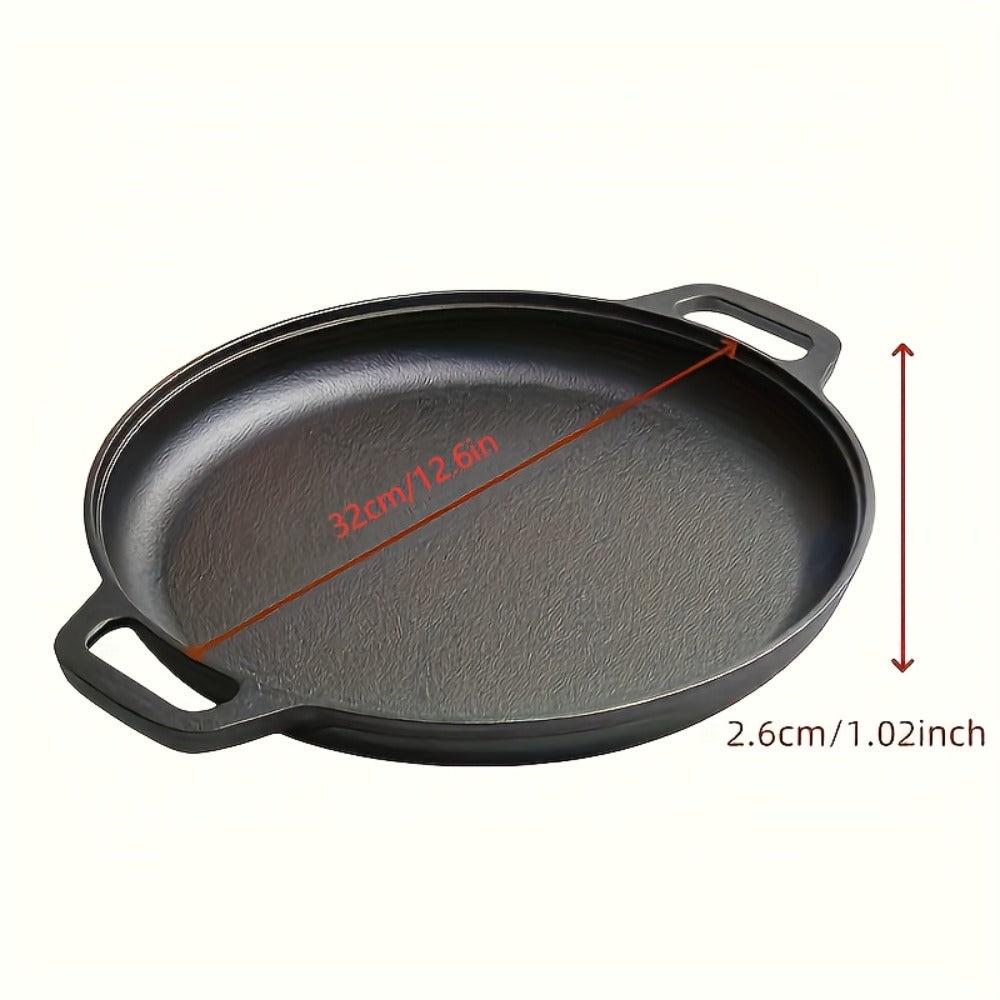 32cm Cast Iron Skillet with Dual Loop Handles and Shallow Round Profile for Gas, Induction, Oven or Campfire
