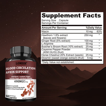 Dietary Supplement Capsules with Niacin, L-Arginine, Hawthorn, Diosmin, Cayenne and Ginger, 60 Count