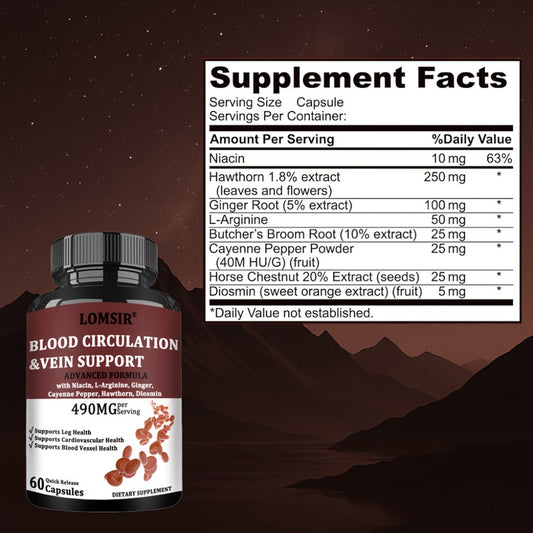 Dietary Supplement Capsules with Niacin, L-Arginine, Hawthorn, Diosmin, Cayenne and Ginger, 60 Count