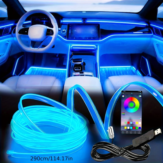 Car Interior LED Strip Lights App Control Dreamcolor Dynamic 114" Fiber Optic Ambient Lighting Kit for Center Console Door Decoration, Music Sync USB Power, 4pcs 6-in-1 10-in-1 Options