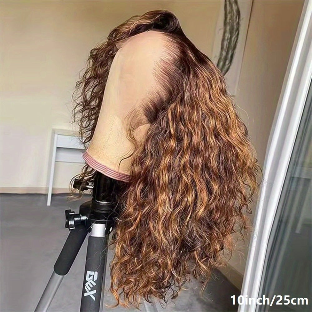 Lace Front Wig LUCK HAIR 10-Inch 4/27 Highlight Water-Wave Human Hair Bob with 13x4 HD Lace and 180% Density