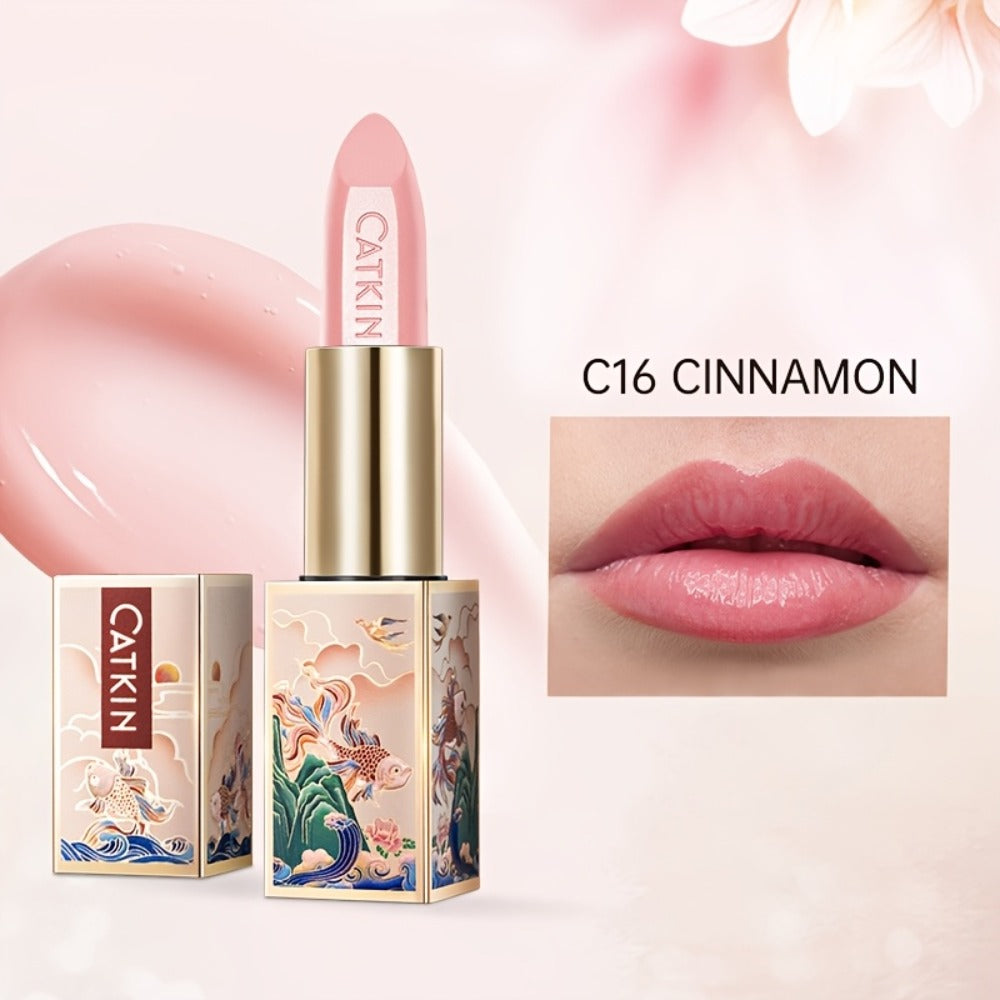 Lip Balm CATKIN Tinted Stick with Five Named Shade Options, Glossy Finish and Floral Packaging