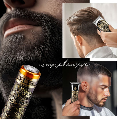 Dragon-Engraved Four-Tool Grooming Kit with Hair Clipper, Detail Trimmer, Nose Trimmer and Rotary Shaver