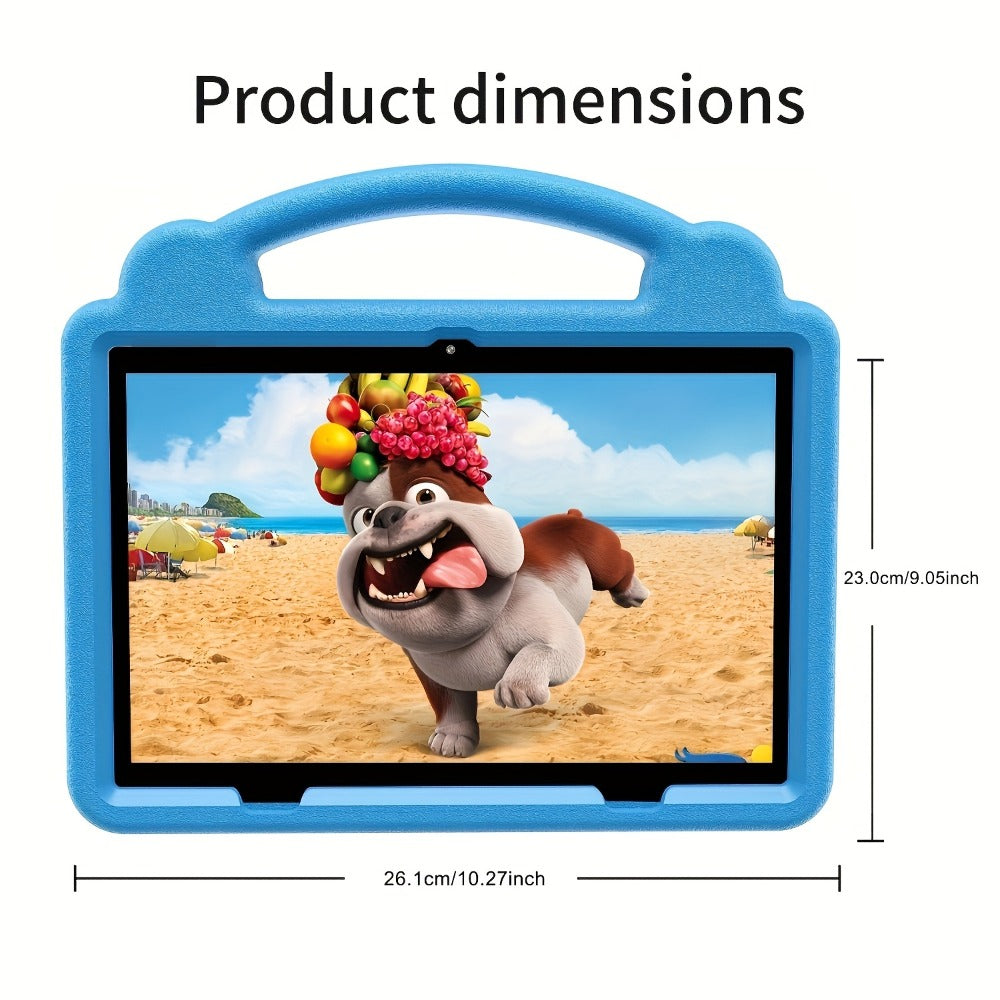 10.1 Inch Kids Tablet Android 15 12GB RAM 64GB ROM Children Educational Tablet with Protective Case Handle Dual Cameras Wi-Fi Parental Controls Pre-Installed Apps Games Toddlers Ages 3-12 Blue Pink