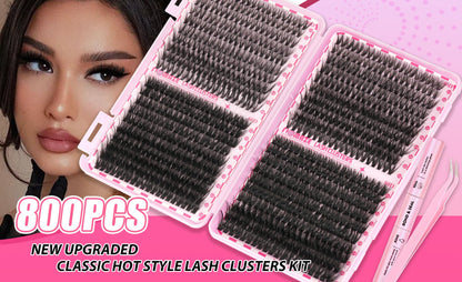 800Pcs Volume Lash Clusters Kit 30D 40D 60D 80D — Wispy DIY Eyelash Extensions with Bond Seal & Applicator, Mixed Length Fluffy Cluster Lashes for Prom Party Bridal Glam & Natural Look