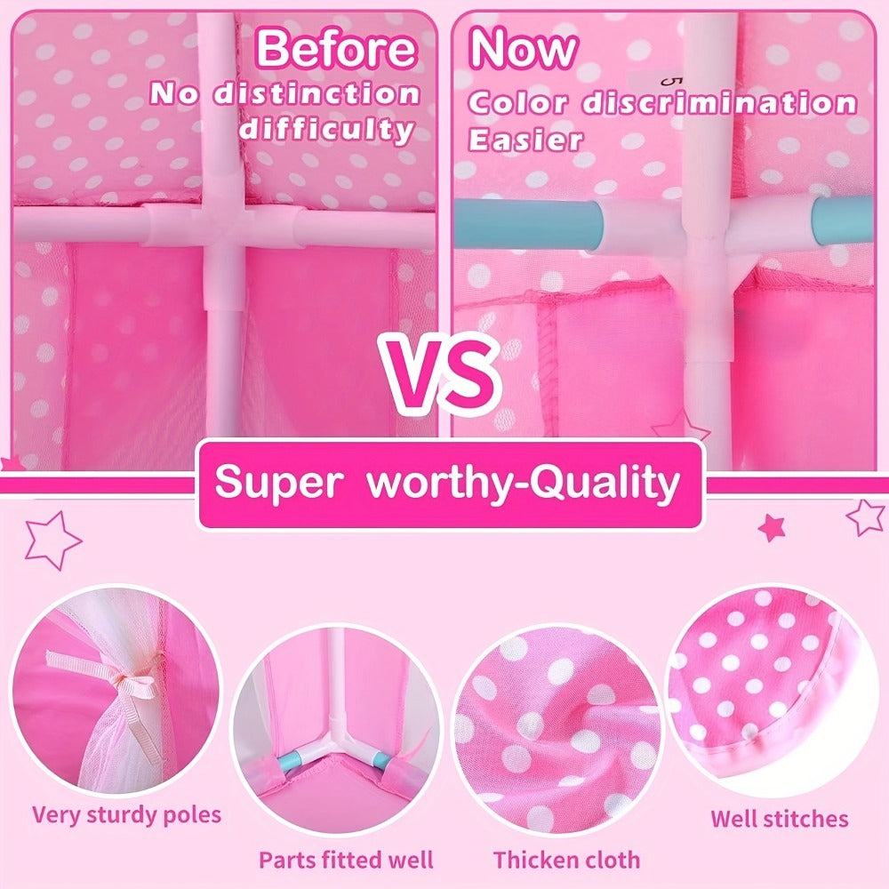 Pink Hexagonal Princess Play Tent with Sheer Mesh Door, Flower Print, 48-Inch Base and 52-Inch Height