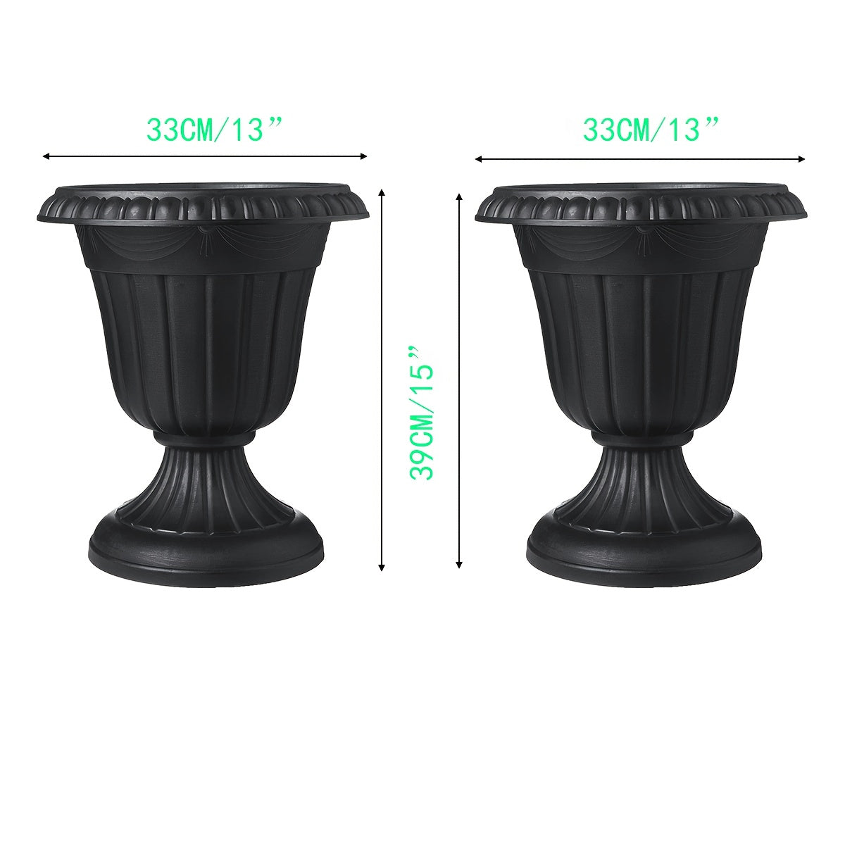 Plastic Urn Planters 2 Pack Outdoor Indoor Flower Pots with Pedestal Front Porch Decor Garden Patio Wedding Party Home Decor Classic Style