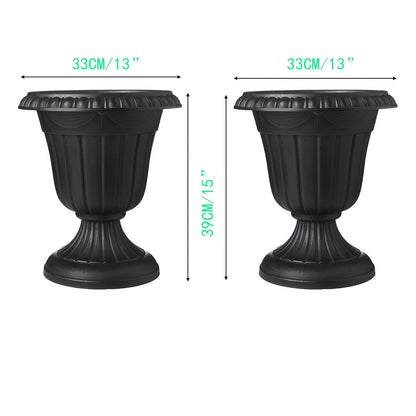 Plastic Urn Planters 2 Pack Outdoor Indoor Flower Pots with Pedestal Front Porch Decor Garden Patio Wedding Party Home Decor Classic Style