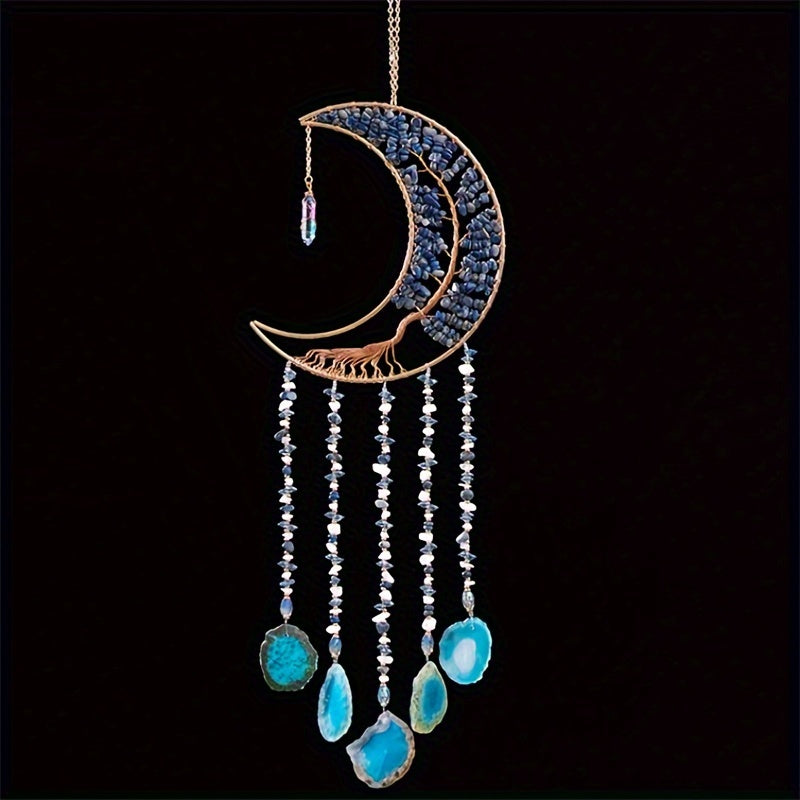 Dreamcatcher Moon Suncatcher Wall Hanging – Handmade Boho Wind Chime Pendant for Indoor Outdoor Garden, Courtyard & Party Decor – Christmas & Birthday Gift