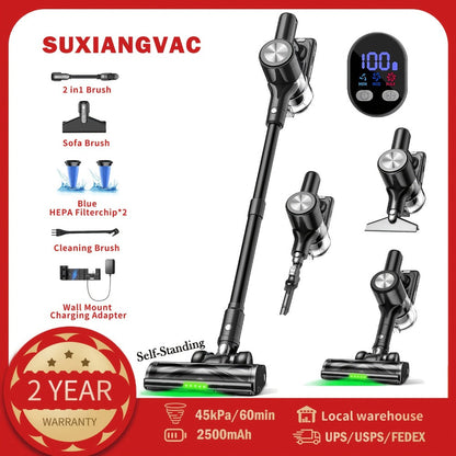 Cordless Stick Vacuum Cleaner 45KPA 8-in-1 Lightweight with Anti-Tangle Brush Green Light Detection for Carpet Pet Hair Hardwood Tile Floor