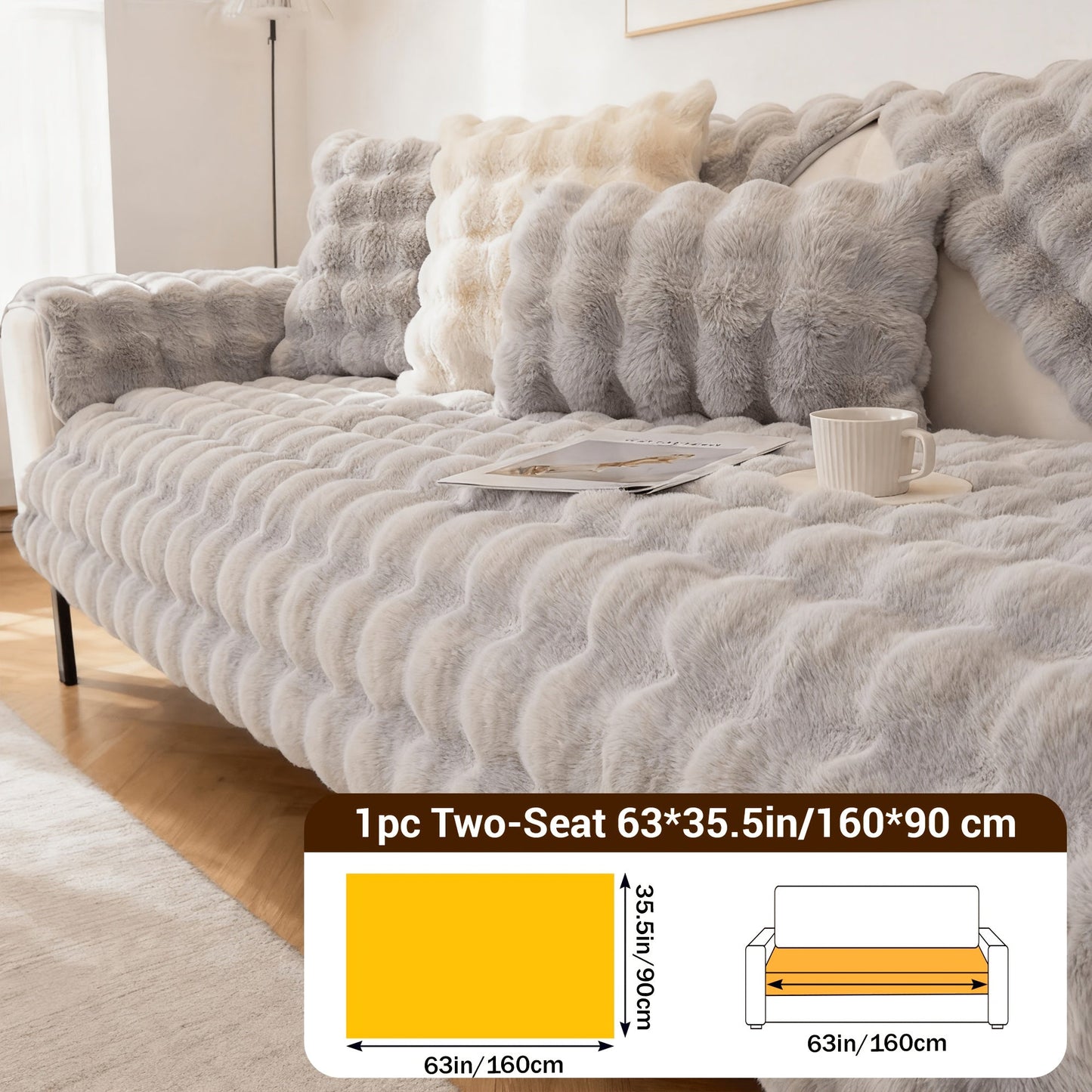 Sofa Cover Bubble Faux Rabbit Fur Panels with Silicone Non-Slip Backing for Seat, Armrest or Backrest
