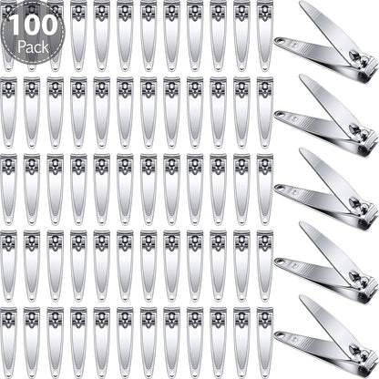 Silver Nail Clippers Bulk Pack, 100-Piece Set with Concave Cutting Edges, Tapered Corners and Lever Handles