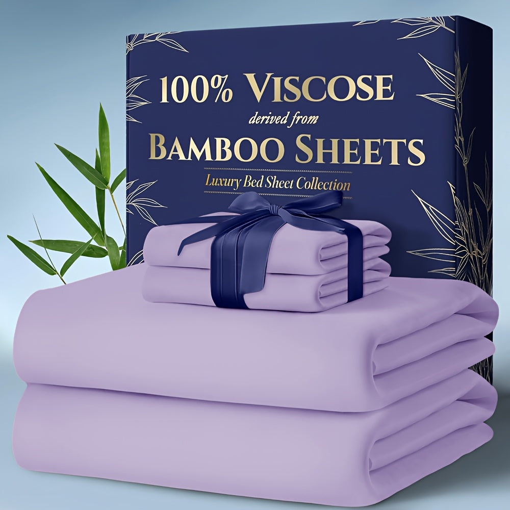 Bed Sheet Set Bamboo-Derived Fabric with Four Bed Sizes, Documented Sheet Dimensions and Thirteen Colors