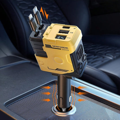 120W Fast Car Charger 4-in-1 with Retractable PD 3.0 Type-C Cable & Multi-Port USB Adapter – Short Circuit & Overheat Protection for iPhone Samsung Galaxy S25 Ultra Huawei Android, 4 Colors Available