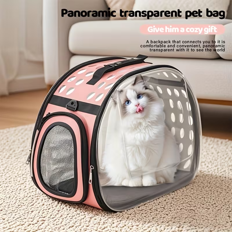Transparent PVC Bubble Cat Backpack Carrier | Airline Approved Clear Window Pet Bag with Ventilated Side Panels, Foldable Frame, Sturdy Outdoor Travel Carrier for Small Medium Cats, S & L, 4 Colors