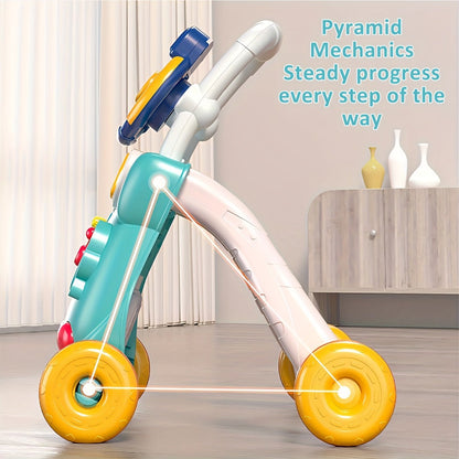 Musical Baby Walker Toy with Anti-Rollover Safety – Multi-Function Sit-to-Stand Activity Center for Early Walking Development, Interactive Learning Push Walker for Infants & Toddlers, Baby Gift