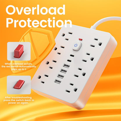 Power Strip 14-in-1 Wall-Mount Model with 8 AC Outlets, 4 USB-A, 2 USB-C and 5- or 10-Foot Flat-Plug Cord