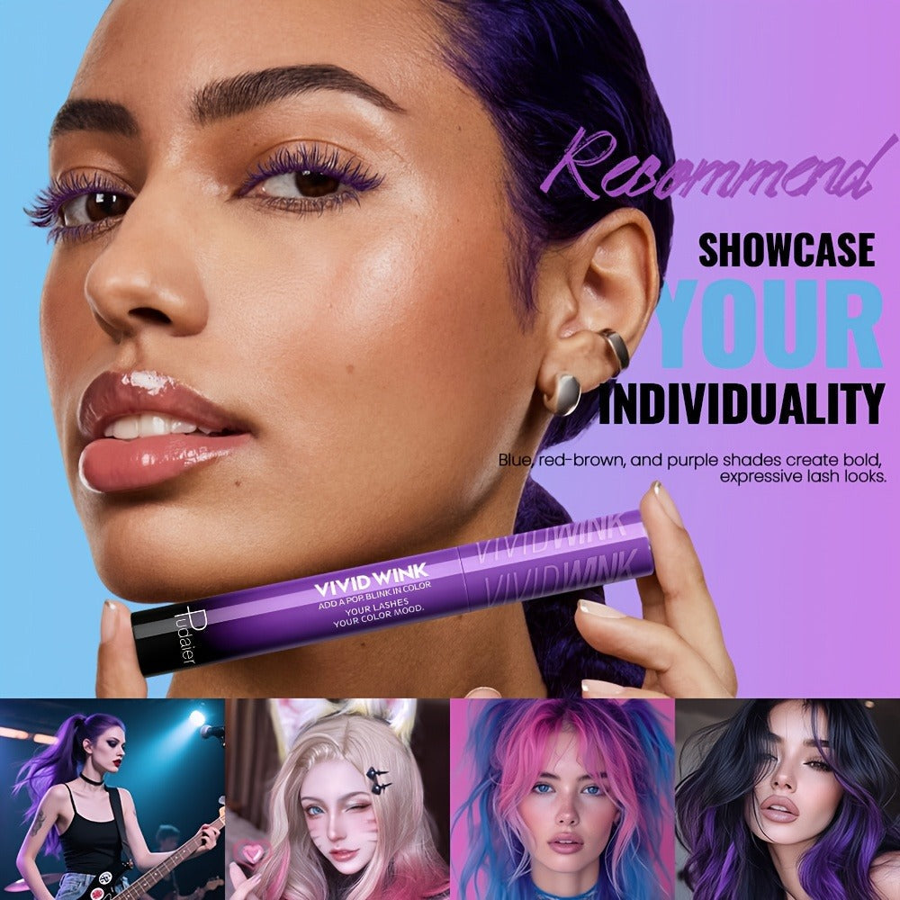 5-Shade Waterproof Colored Mascara for Women — Smudge-Proof Clump-Free Long-Lasting Vivid Formula, Bold Eye Makeup for Stage Cosplay Festival Everyday Wear, Blue Green Pink Purple Black