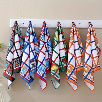 Six-Piece Printed Kitchen Towel Set, Approximately 60 x 40cm Each in Combination A or B Designs