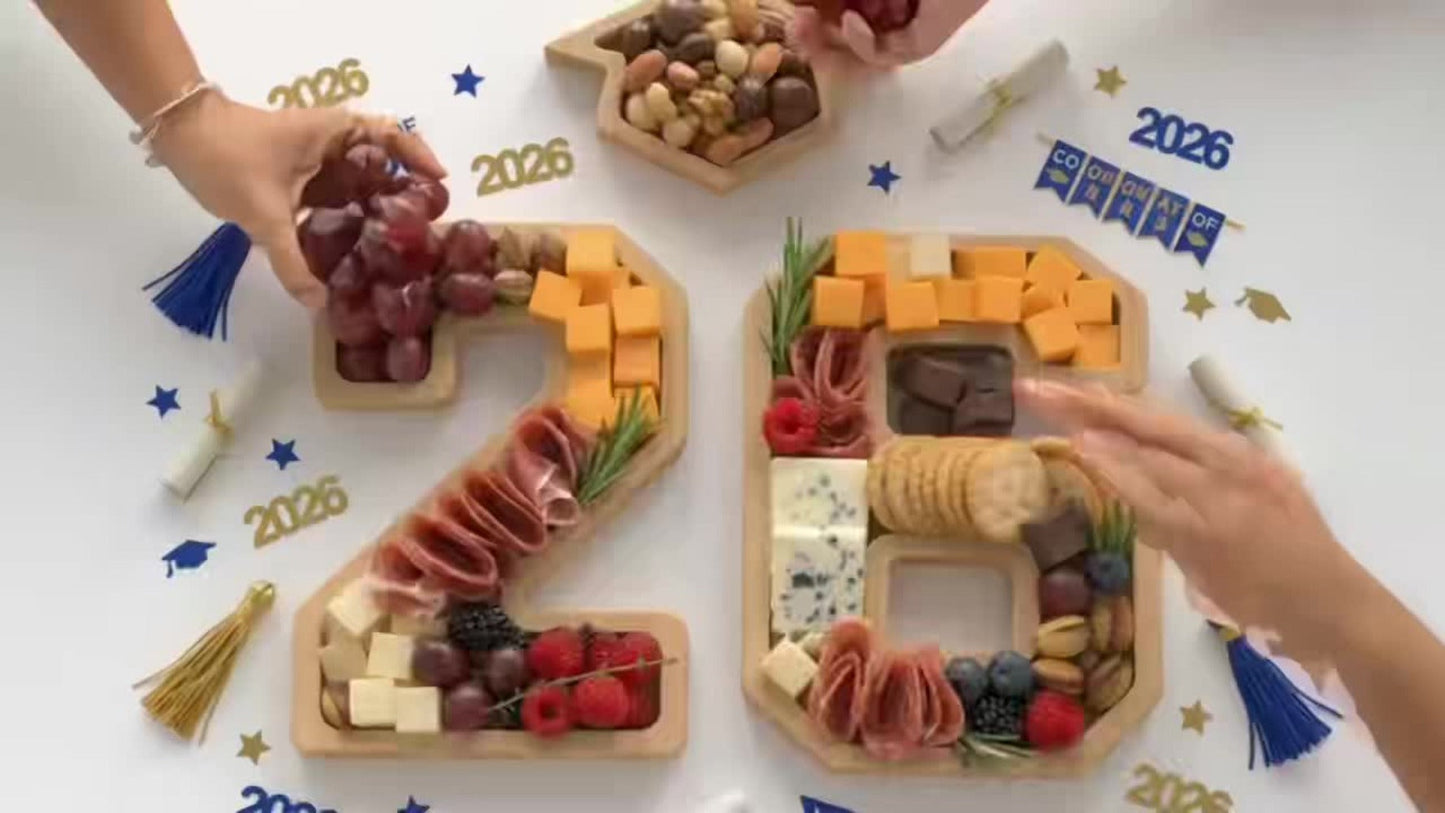 Party Decorations Class of 2026 Fillable Number 26 Serving Trays with Graduation Cap Accent