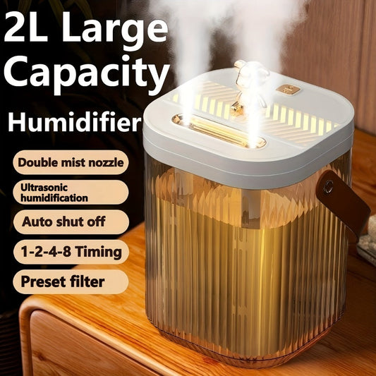 Humidifier 2L Top-Fill Dual-Mist Model with 1/2/4/8-Hour Timer, 26dB Listing and 40-Hour Runtime