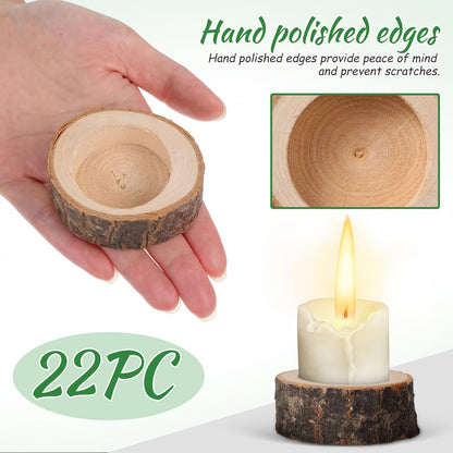 Candle Holder Set 22-Piece Birch Wood Stump Tealight Cups with 1.57-Inch Openings and Bark-Edge Finish