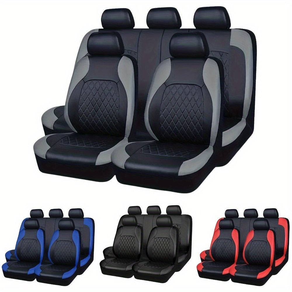 Car Seat Covers 5-Seat Nappa-Style PU Leather Full Set in Red, Blue, Black and Gray Color Options