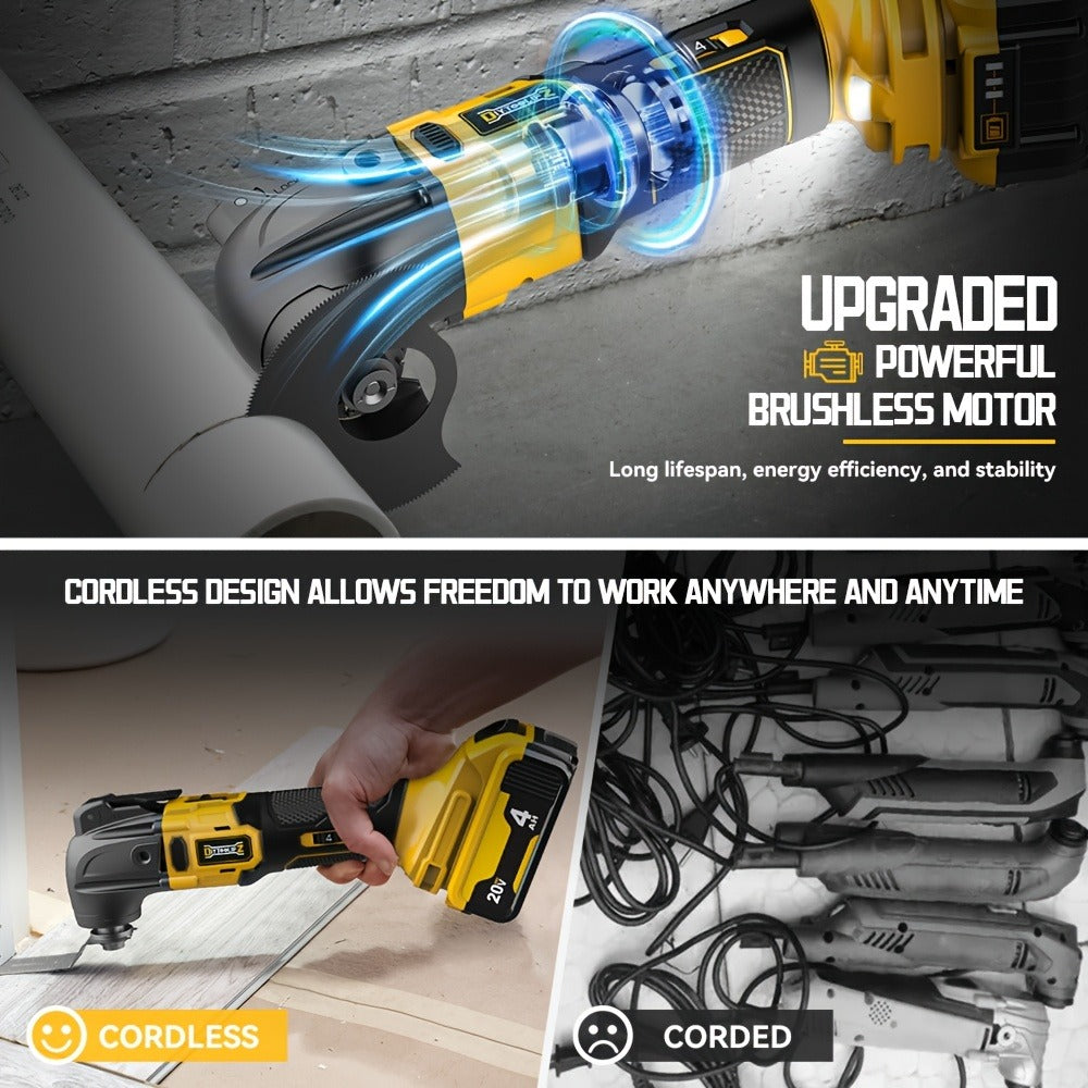 Oscillating Multi Tool Brushless Cordless Compatible with DeWalt 20V / 18V Battery – 21000 OPM Variable Speed, 4.5° Oscillating Angle, Anti-Vibration, Wood Cutting Blades & Sanding Pads (Battery Not Included)
