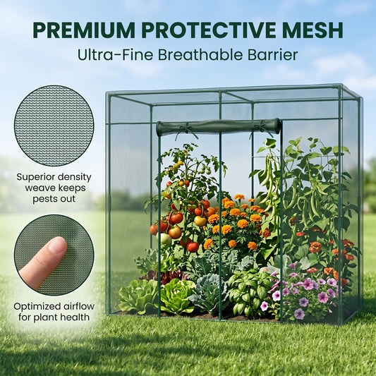 Plant Protection Tent Crop Cage with Zippered Door & Square Frame, Raised Garden Bed Cover Wind-Resistant for Outdoor Vegetables, Flowers & Herbs, Multiple Sizes