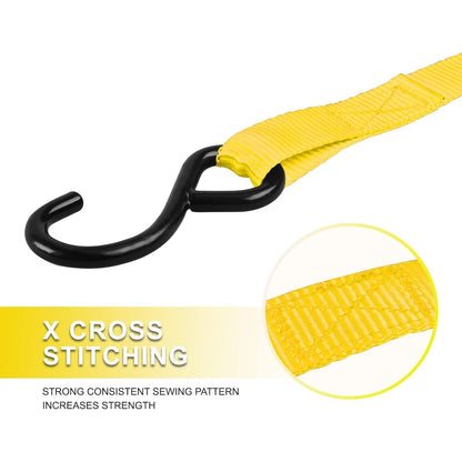 Ratchet Tie Down Straps 4-Pack 15FT 1,500 lb Break Strength Heavy Duty with Soft Loops & Storage Bag – High-Visibility Webbing for Motorcycle ATV Kayak Truck Bed Trailer Roof Rack