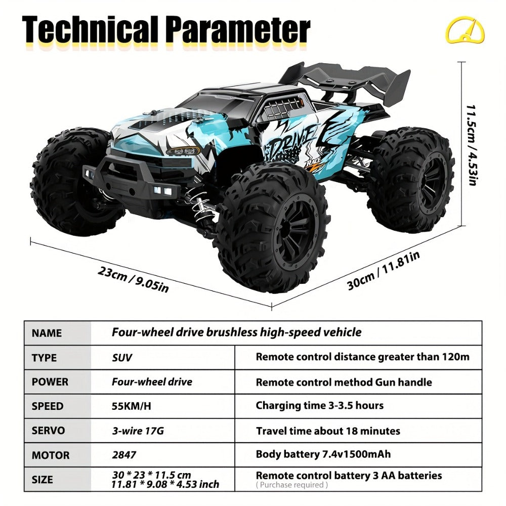 Remote Control Car, 1:16 Scale 4WD Off-Road Truck with 2.4GHz Control, 70KM/H Source Speed and Four Color Options