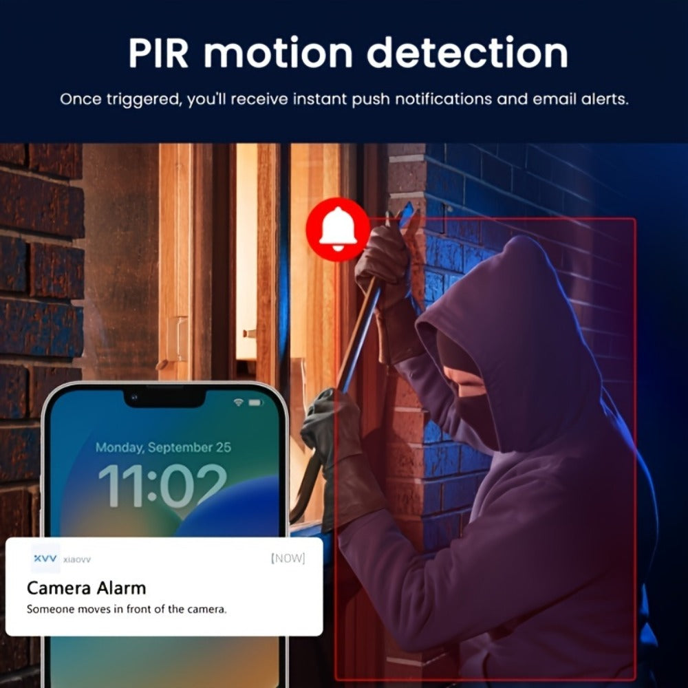 Solar PTZ Security Camera 1080P WiFi 360° with AI PIR Detection – XIAOVV P6 Battery Powered, Color Night Vision, Two-Way Audio, Outdoor Home Surveillance Camera