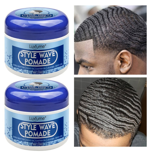 Wave Pomade 2-Pack Strong Hold & No Grease for Men - Easy Water Rinse, Perfect for Creating & Reinforcing 360 Waves, Non-Greasy Daily Hair Styling Cream, 2pcs Value Set