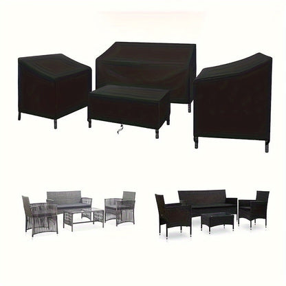 Four-Piece Black Patio Furniture Cover Set for Loveseat, Two Chairs and Coffee Table with Listed Dimensions