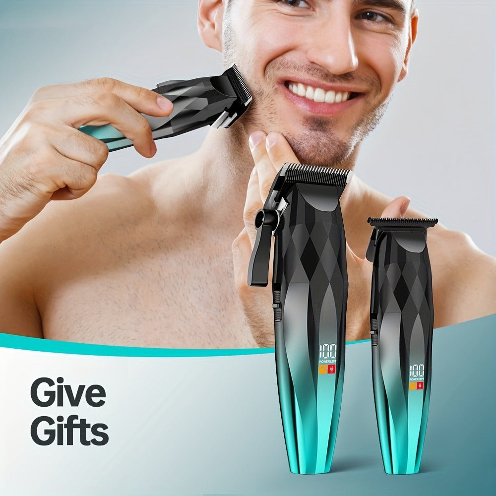 Hair Clipper and Beard Trimmer Cordless Two-Piece Set with 14 Guide Combs, Ceramic Blades and Three Colors