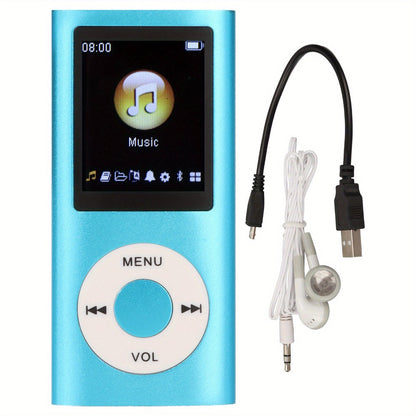 Slim MP3 Player with 64GB Card Support, 1.8-Inch LCD, Earphones and Cable in Silver, Black, Blue or Green