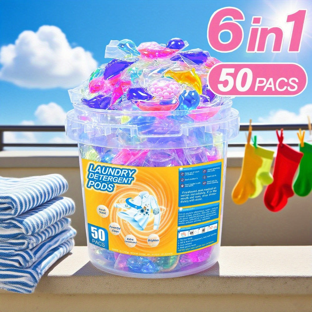 Laundry Detergent Pods, 50-Count Pack in a Clear Handled Storage Tub with Multicolor Pod Design