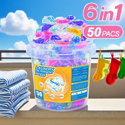 Laundry Detergent Pods, 50-Count Pack in a Clear Handled Storage Tub with Multicolor Pod Design