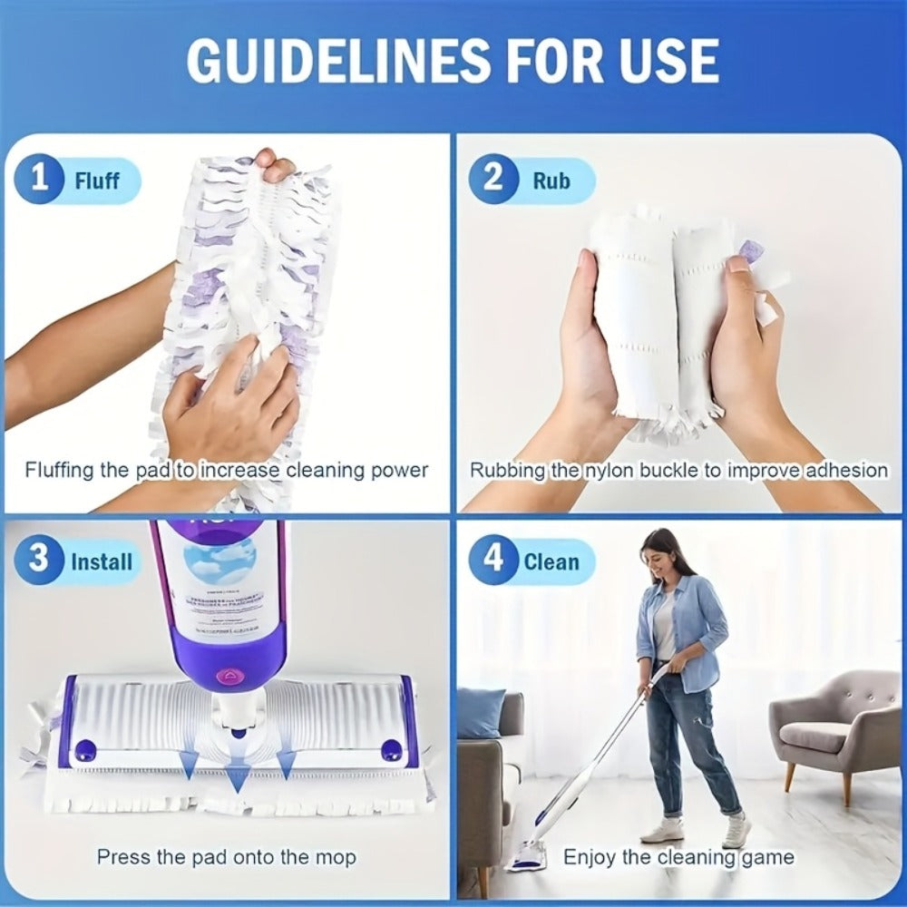 Forty-Piece PowerMop-Style Disposable Refill Pad Pack with Purple Strips and Adhesive Backing