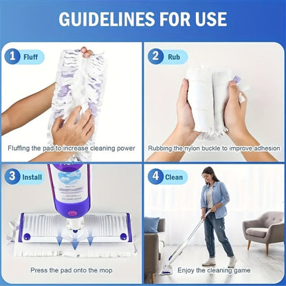 Forty-Piece PowerMop-Style Disposable Refill Pad Pack with Purple Strips and Adhesive Backing