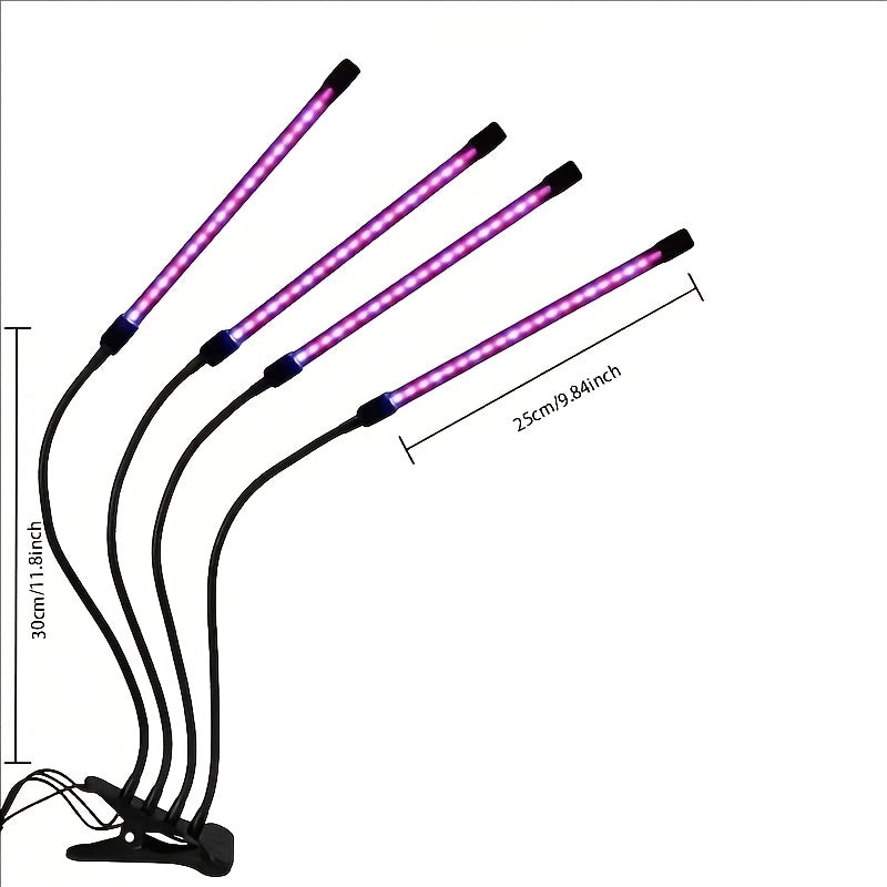 Clip-On Grow Light Strip 3/4/5 Tubes Red Blue Full Spectrum | 5-Level Brightness 3/9/12H Timer Clamp Type | Indoor Plants Desk Shelf Seedling