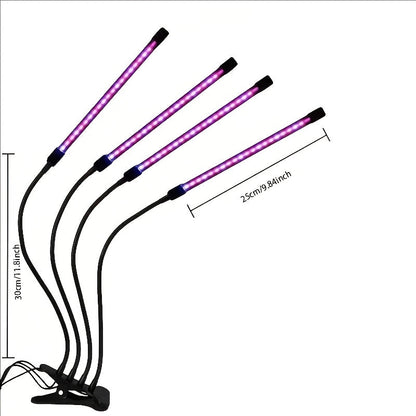 Clip-On Grow Light Strip 3/4/5 Tubes Red Blue Full Spectrum | 5-Level Brightness 3/9/12H Timer Clamp Type | Indoor Plants Desk Shelf Seedling