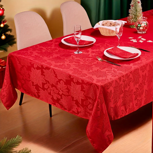 Tablecloth Red Floral Jacquard Rectangle Cover with Stitched Borders in Three Holiday Sizes