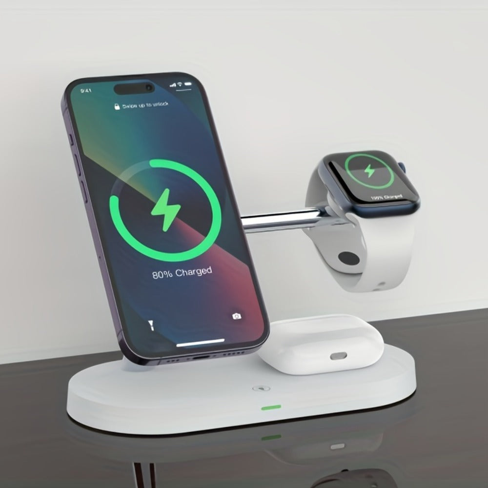 Wireless Charging Station, 3-in-1 Magnetic Stand with QC3.0 Adapter, Clock Display and White or Black Options