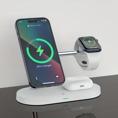 Wireless Charging Station, 3-in-1 Magnetic Stand with QC3.0 Adapter, Clock Display and White or Black Options