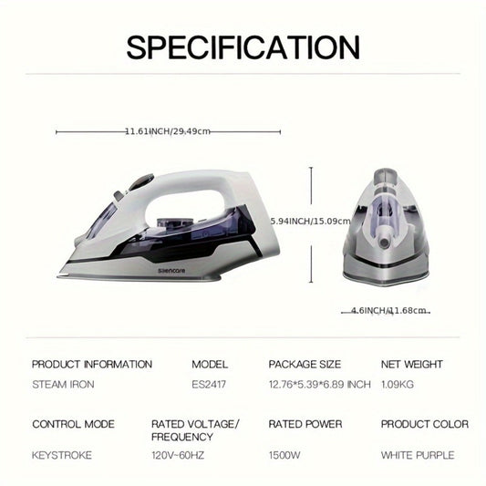 Steam Clothes Iron with Ceramic Coated Soleplate – Precision Thermostat, 3-Way Auto-Off, Self-Cleaning, Anti-Calcium & Anti-Drip, Lightweight Travel & Home Garment Iron