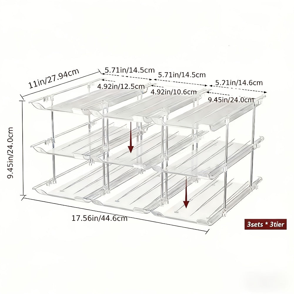 Can Organizer Rack for Pantry Fridge 3-Tier Stackable Rolling 36 Capacity Clear Plastic Automatic Rolling Canned Food Storage Space Saving Kitchen Organizer 3 Sets