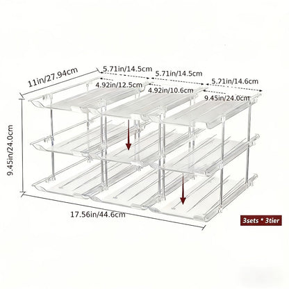 Can Organizer Rack for Pantry Fridge 3-Tier Stackable Rolling 36 Capacity Clear Plastic Automatic Rolling Canned Food Storage Space Saving Kitchen Organizer 3 Sets