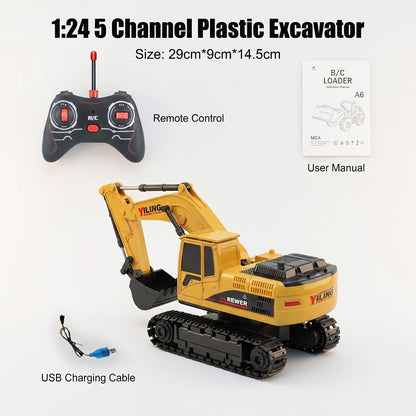 RC Excavator Toy for Kids Track Type 2.4GHz, 1200mAh Rechargeable Remote Control Construction Truck with Metal Shovel & LED Light